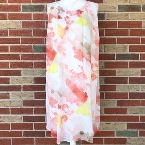 🌷 Calvin Klein Keyhole Floral White Yellow Multicolor Sleeveless Shift Dress